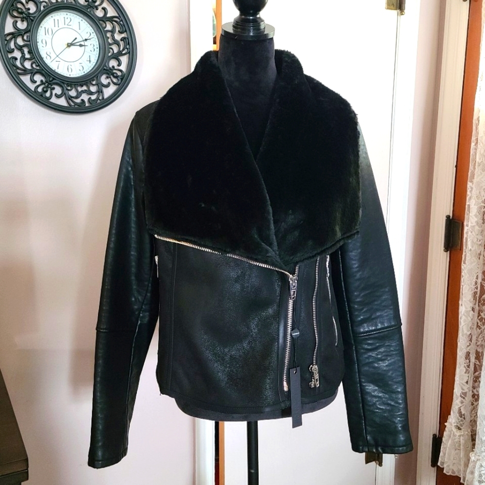🖤BlankNYC Vegan Leather Faux Fur Biker Jacket NWT